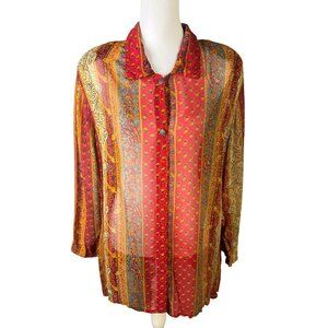 Vintage Carole Little Petites Lightweight Sheer Button Down Blouse  Size Large
